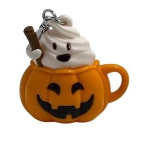 Pumpkin Spice Latte Ghost Halloween‎ Keychain Orange Fall Charm Holiday Decor